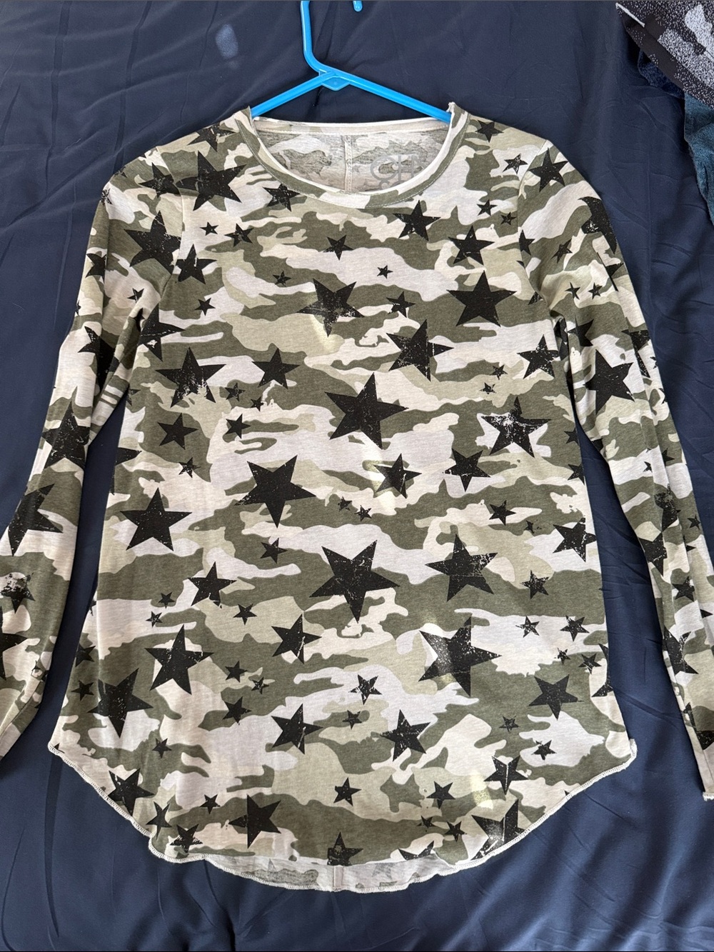 Chaser Olive Green Camo Star Print Long Sleeve Tee